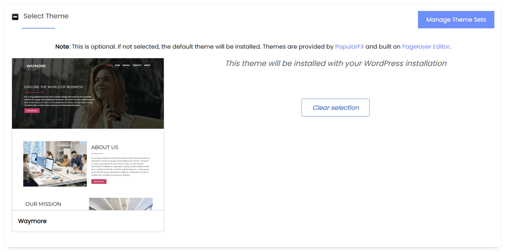 choose theme from wordpress installation process in softaculous