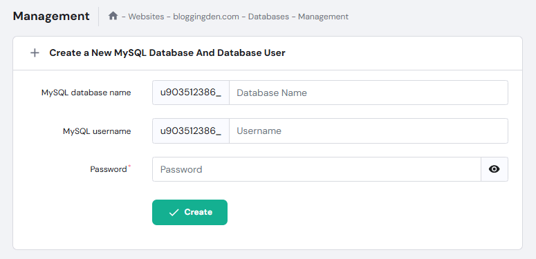 create a new mysql database