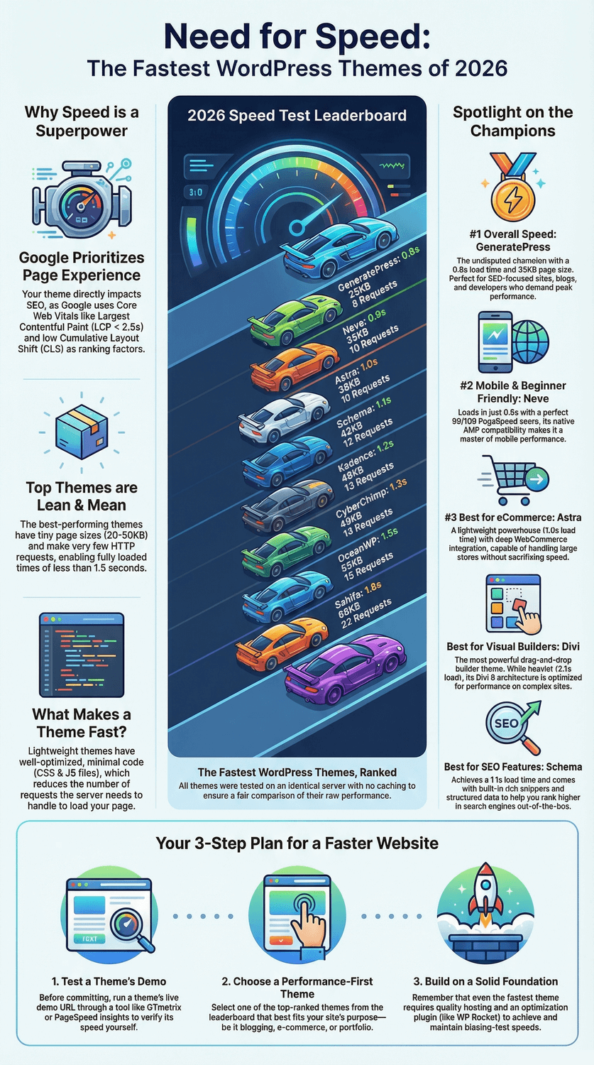 Need for Speed: fastest wordpress themes infographic 2026