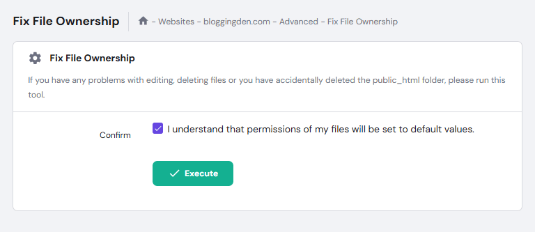 fix file ownership from the hostinger hpanel