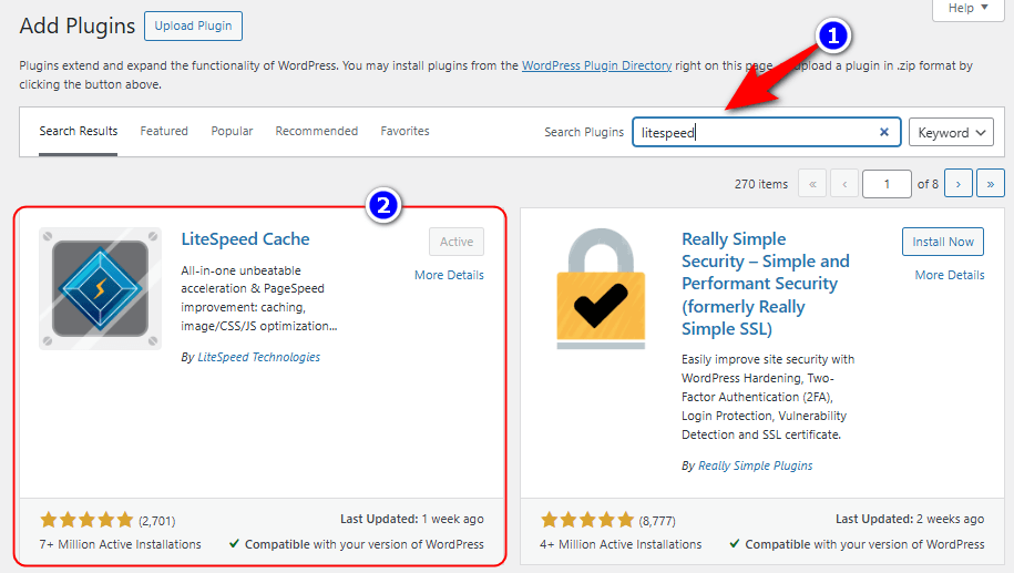 install wordpress plugin - litespeed cache