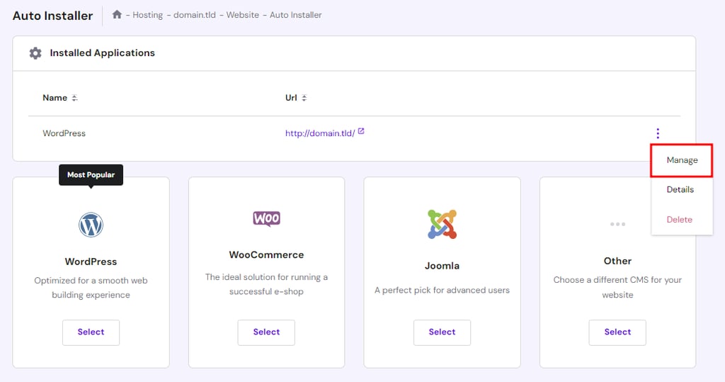 manage WordPress cms