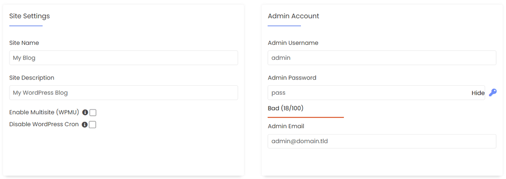 site setting and admin account