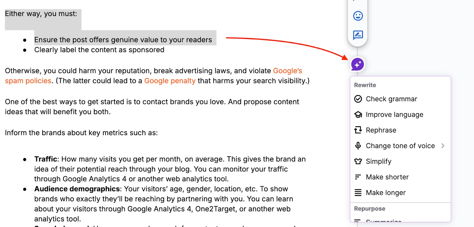 Use the Semrush AI Writer for Chrome