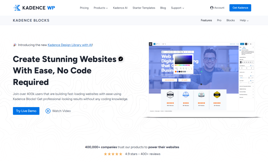 kadence blocks page