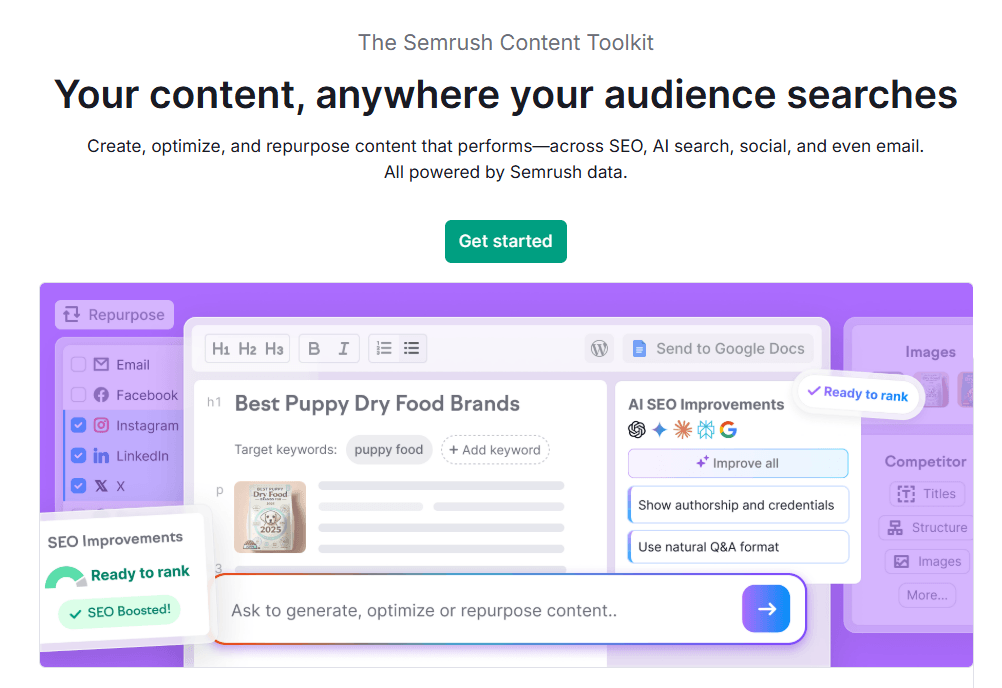 semrush content toolkit dashboard