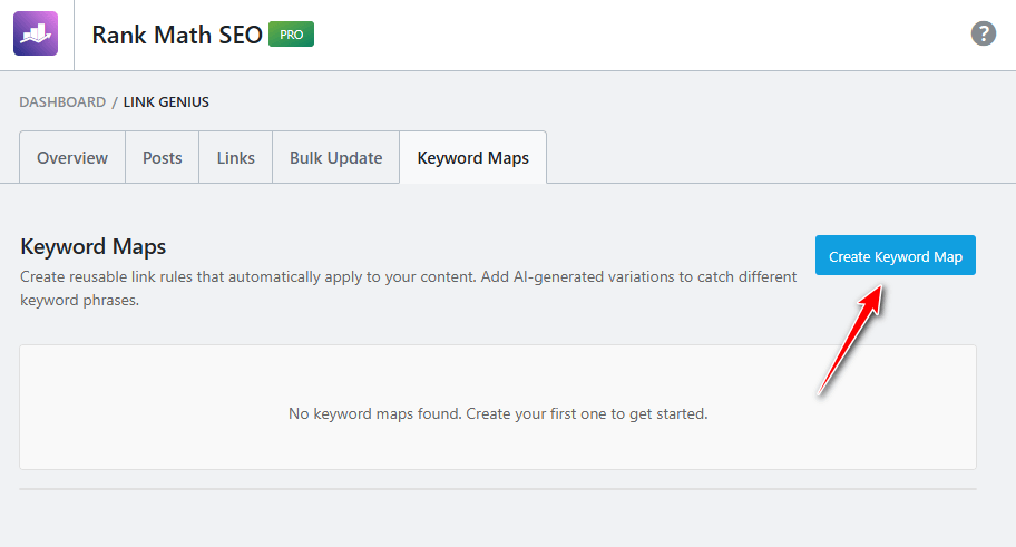 Rank Math AI Link Genius - Keyword Maps - Create keyword Map