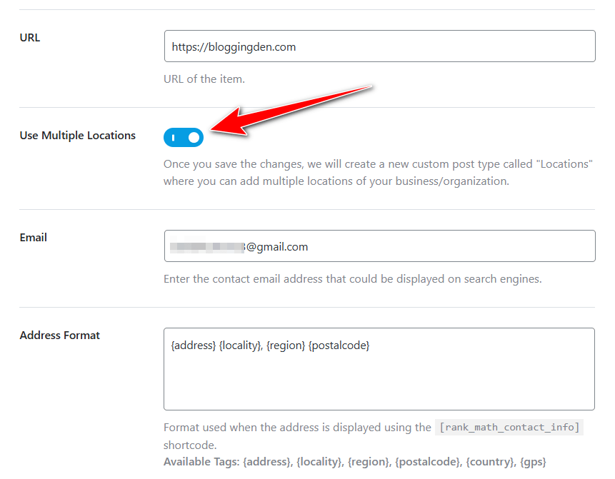 Rank math - local seo - use multiple location