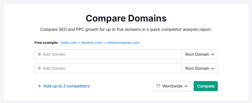 semrush seo - compare domains