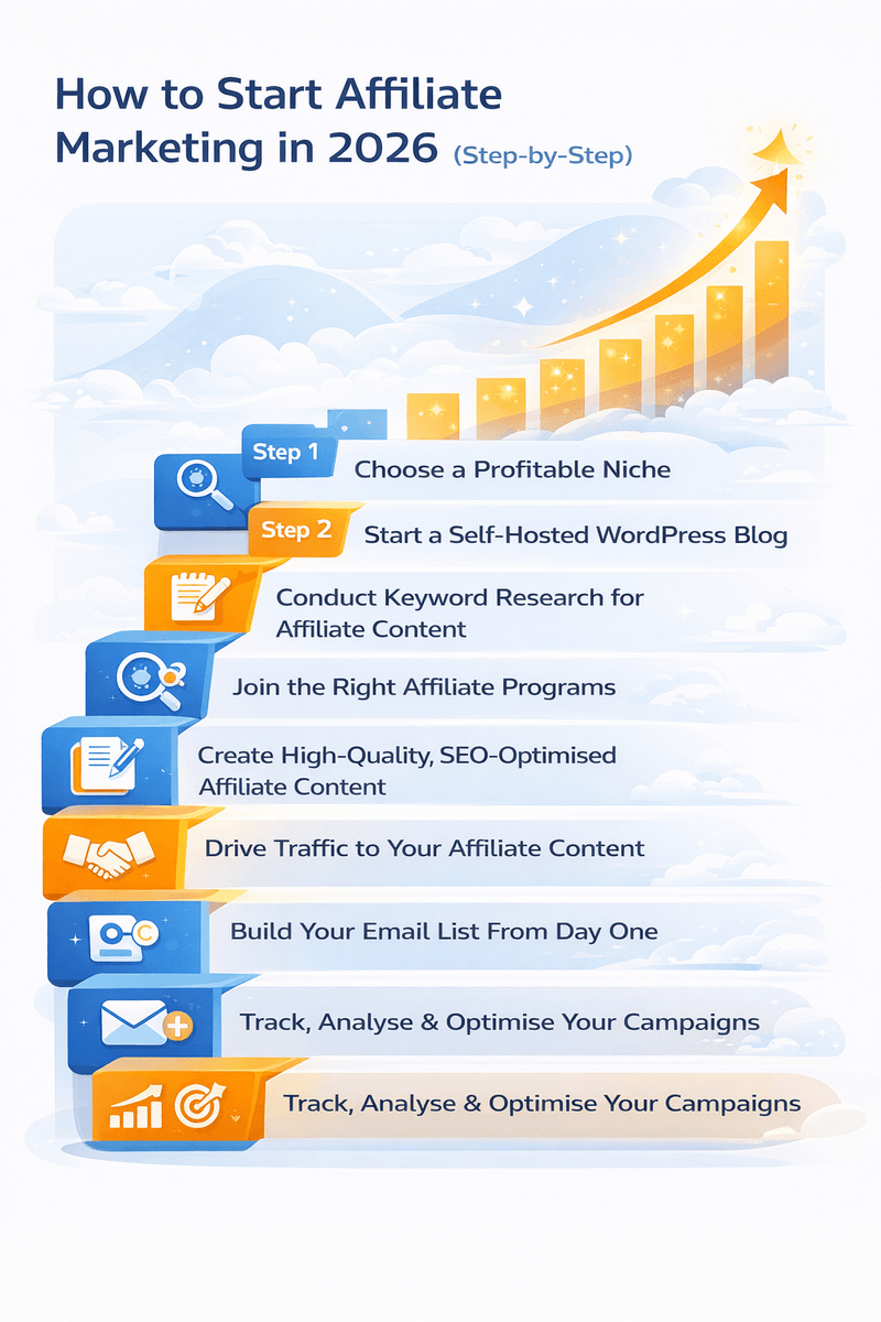 affiliate marketing for beginners: step-by-step infographic