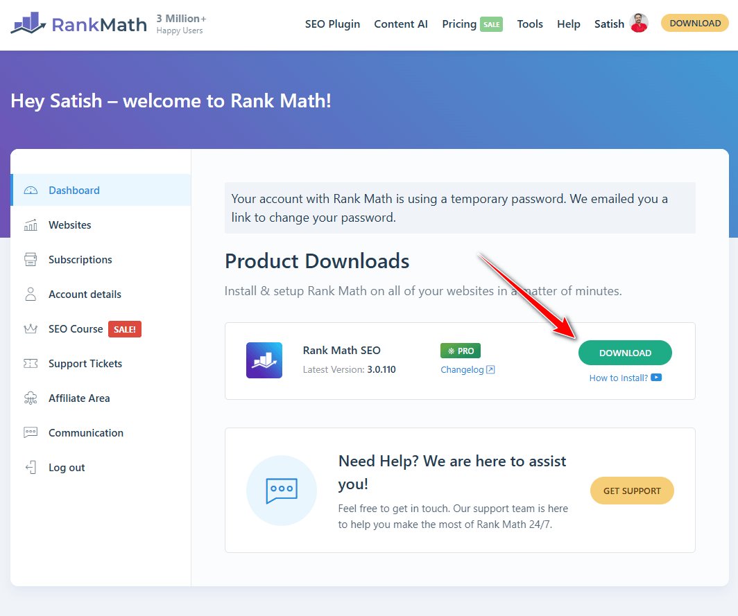download rank math pro from the official account
