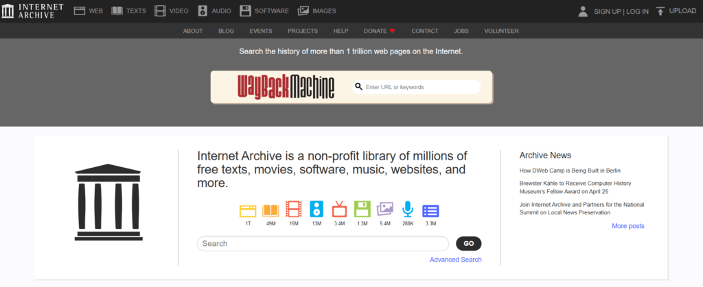 Internet Archive homepage