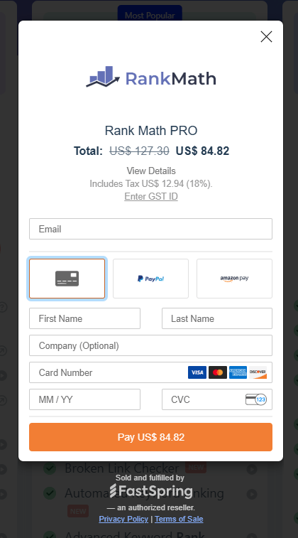 rank math spring sale pricing - plan checkout