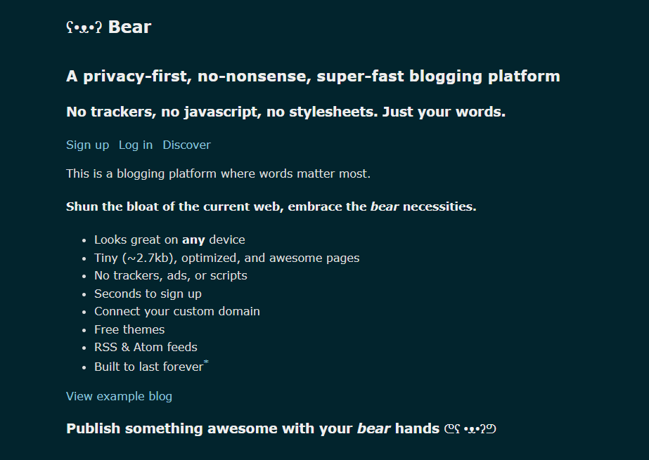 Bear Blog - no clutter platform