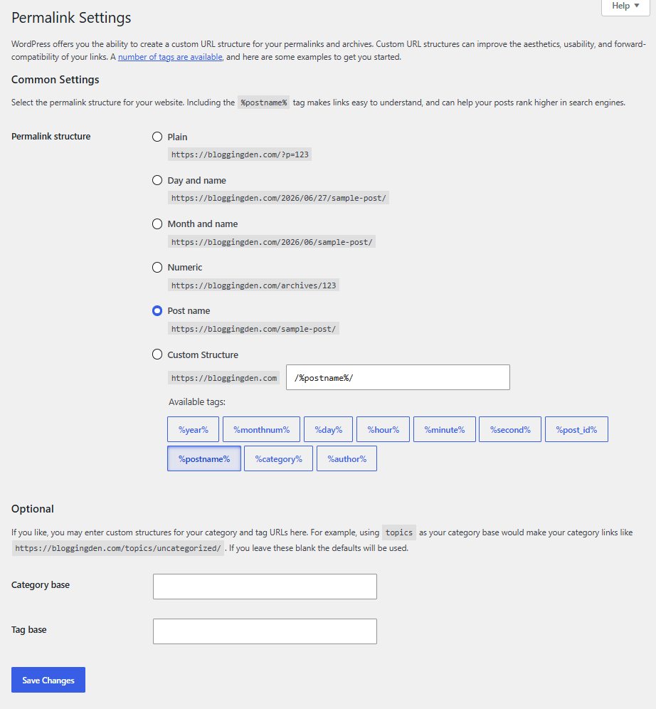 Wordpress - Permalink setup