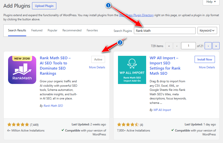 install Rank math SEO plugin