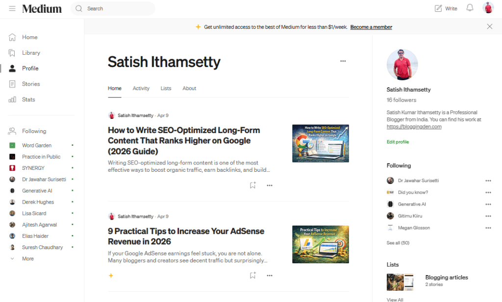medium interface and dashboard