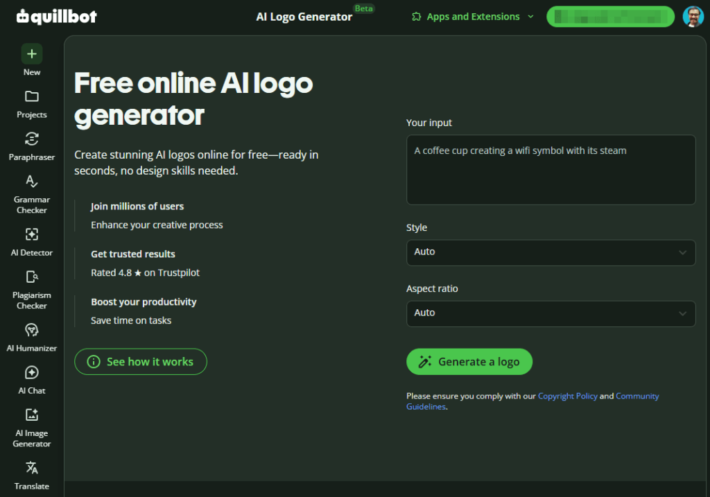 quillbot free AI online logo generator