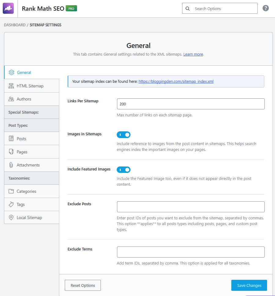 rank math seo sitemap settings