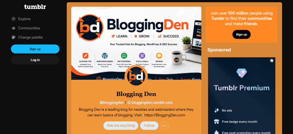 tumblr - free platform for bloggers from bloggingden