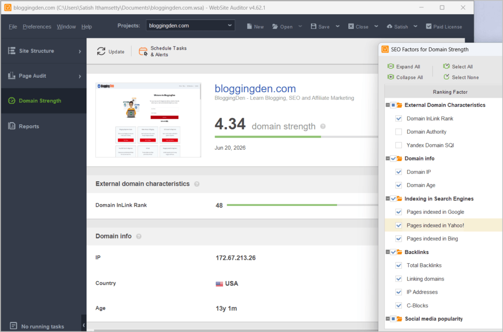 website auditor - Domain strength