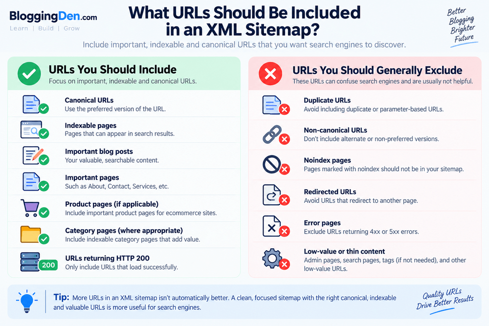 what urls should be included in an xml sitemap
