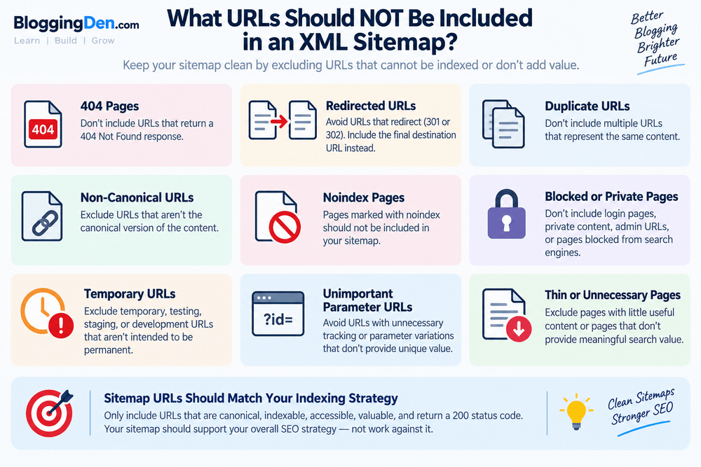 What URLs should not be included in an XML sitemap